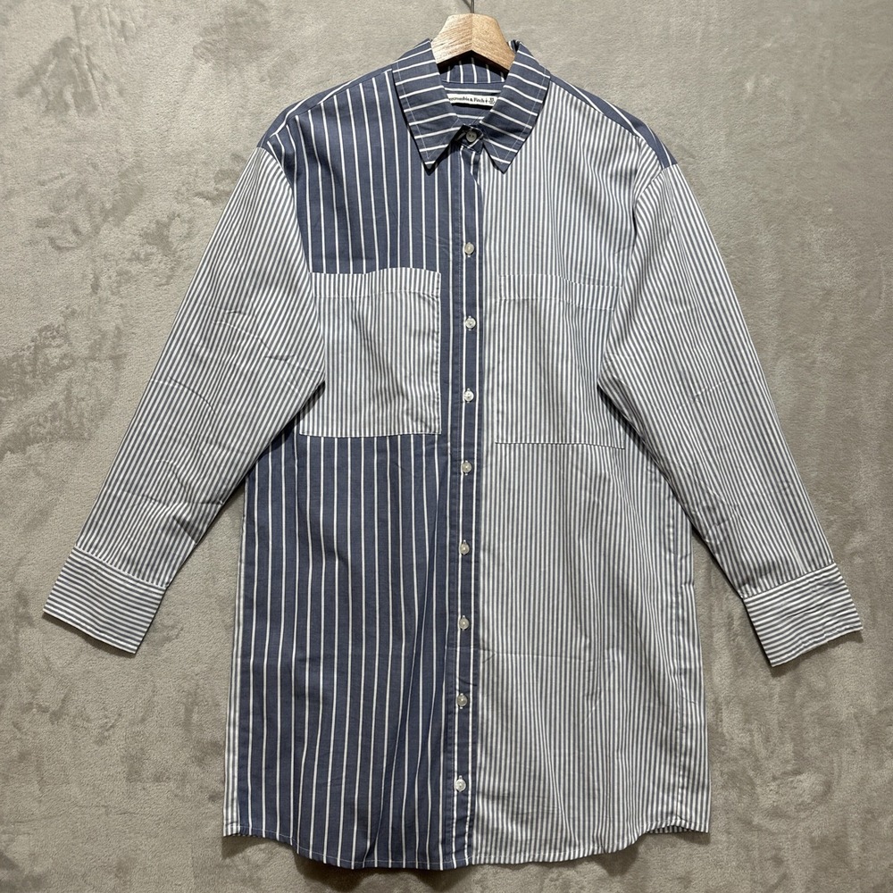 Abercrombie & Fitch Shirt Dress Women's XS Blue‎ Stripe Colorblock Button Up